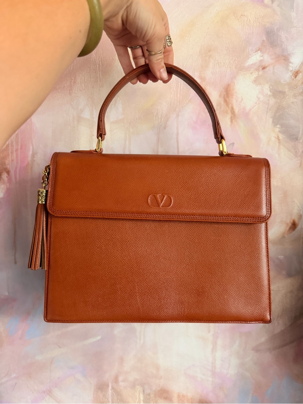 Valentino Garavani Tan-Brown Leather Top-Handle Satchel